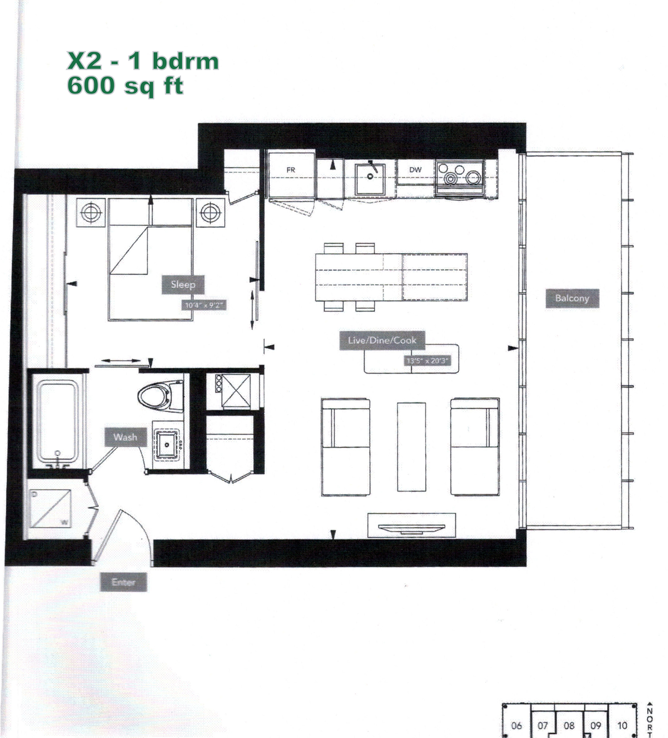 155 YORKKVILLE AVE-X2-2305-FLOOR PLAN (600sf)-EAST VIEW